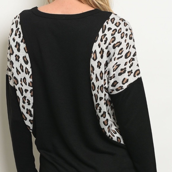 BLACK LEOPARD PRINT SLEEVE PANEL TUNIC TOP - Picture 2 of 7